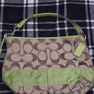 Coach Green and Brown Signature Shoulder Bag